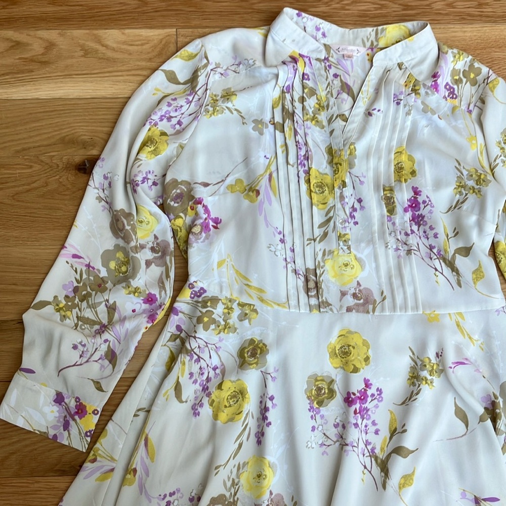 Nannette White Floral Long Sleeve Dress with Yellow & Purple Accents - Picture 3 of 10